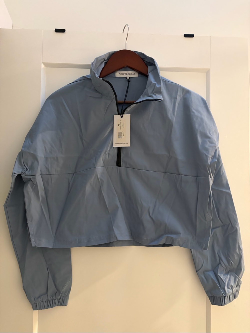 WeWoreWhat Sky Blue Cropped Half-Zip Pullover Jacket